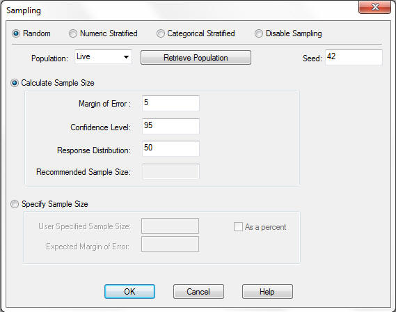Sampling dialog box