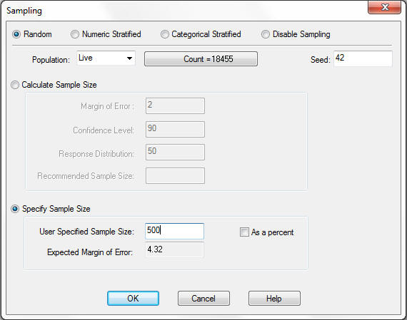Sampling dialog box