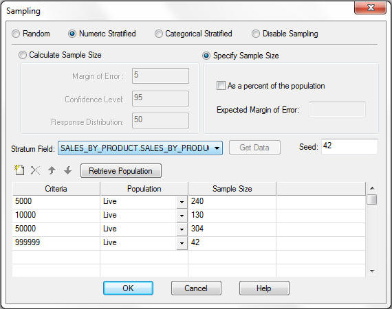 Sampling dialog box