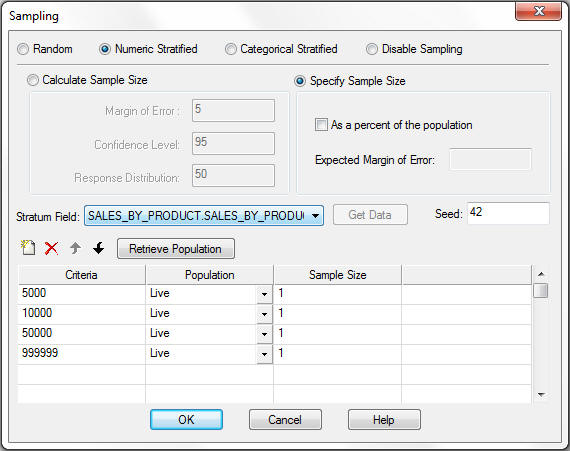 Sampling dialog box