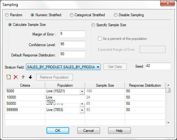 Sampling dialog box