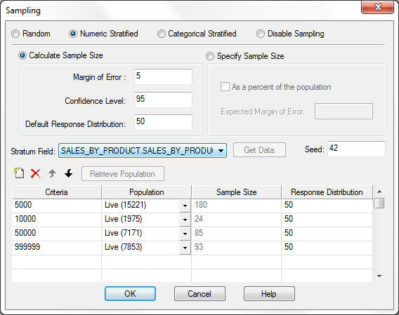 Sampling dialog box