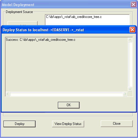 Deployment sucess dialog box