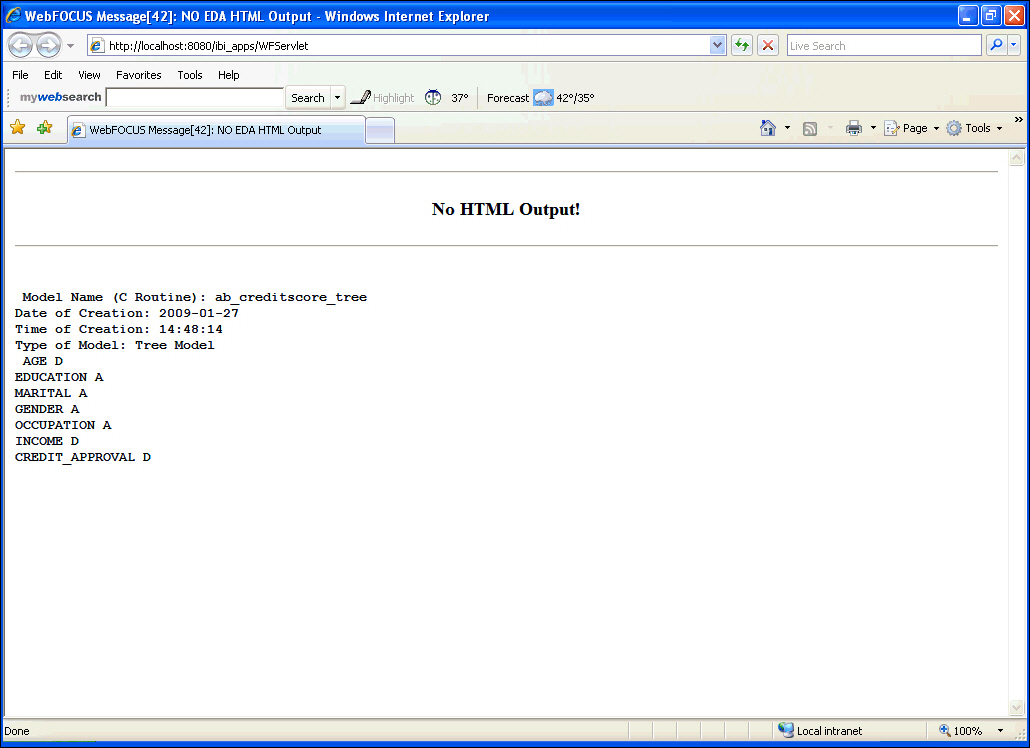 HTML output window