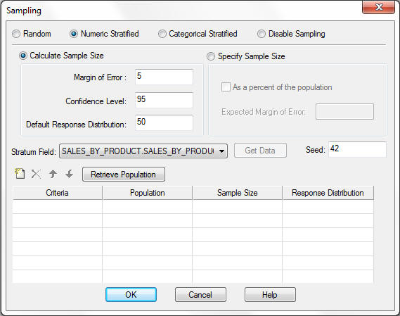 Sampling dialog box