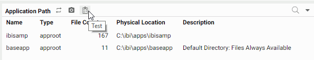 Application Path page with Test highlighted