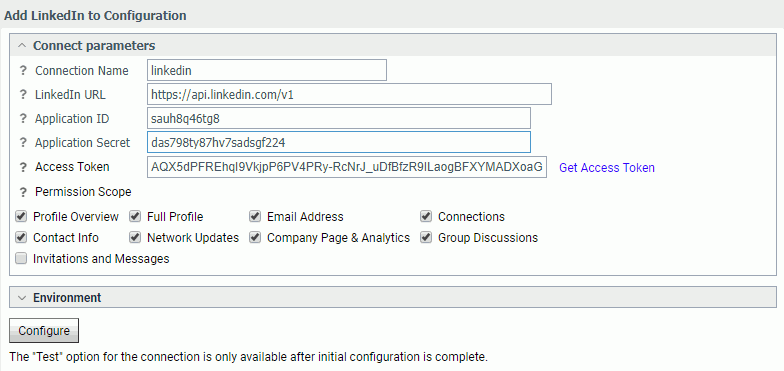LinkedIn configuration with access token