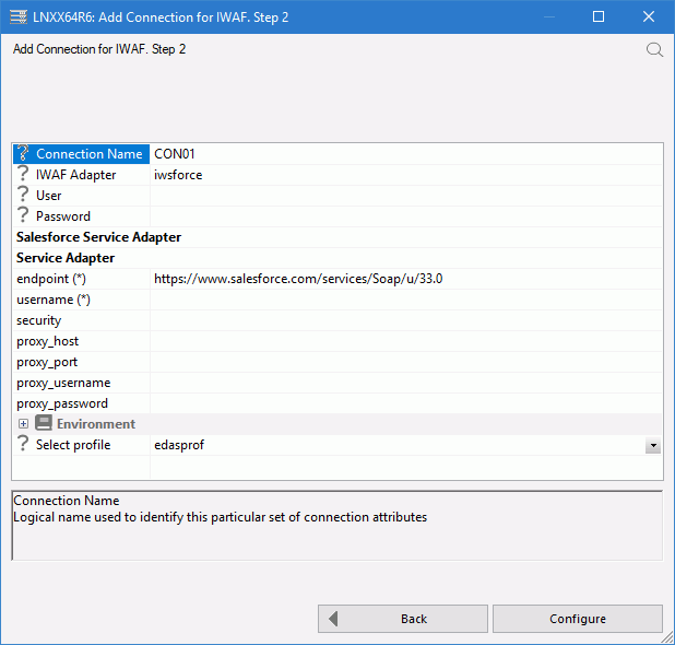 Add Connection for IWAF, Step 2