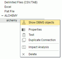 ALCHEMY Show DBMS objects