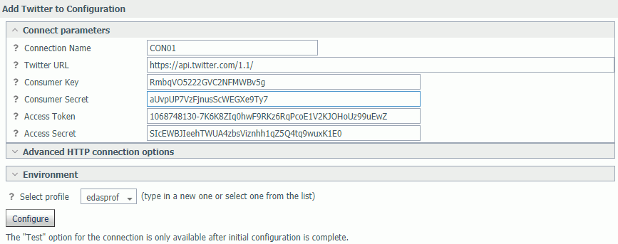 Twitter adapter configuration