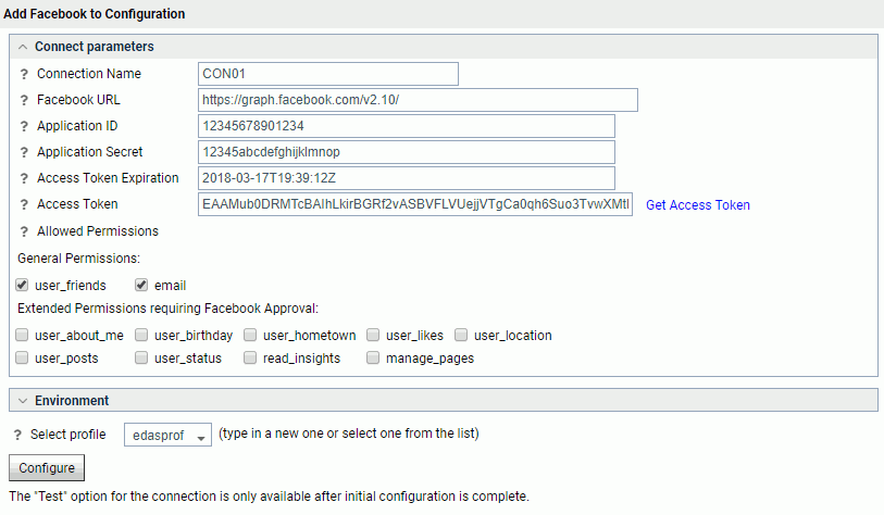 Facebook configuration with token