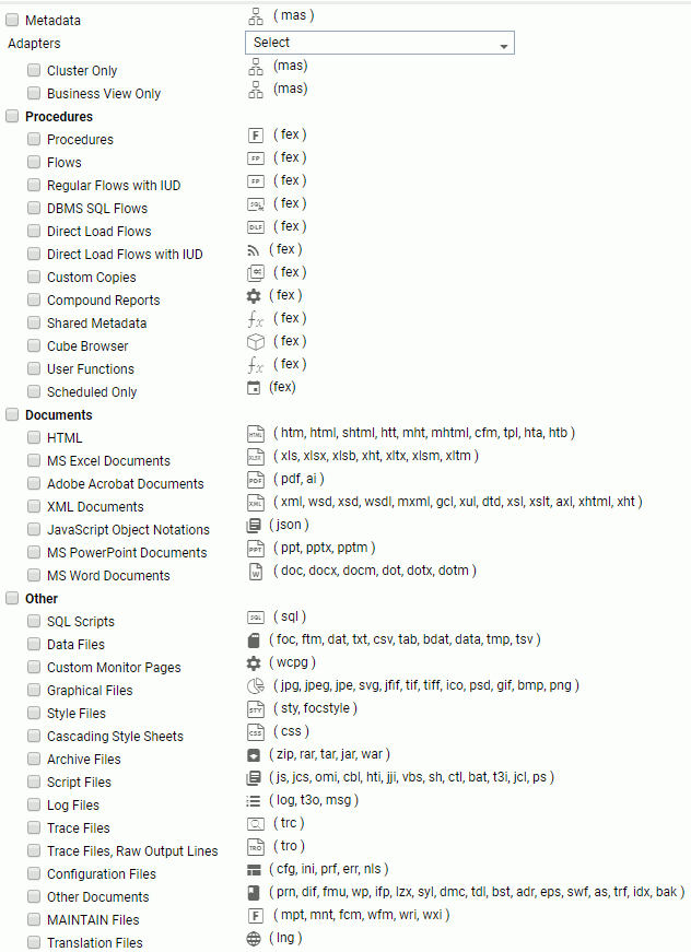 Filter Applications Tree file types