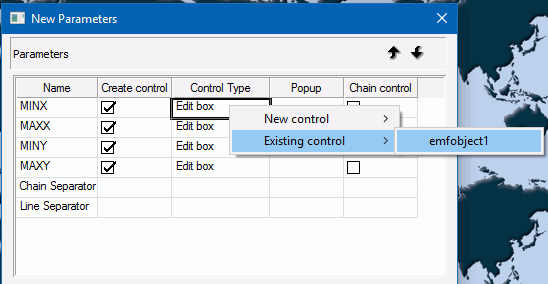 Setting emfobject1 as parameter control in New Parameters dialog box