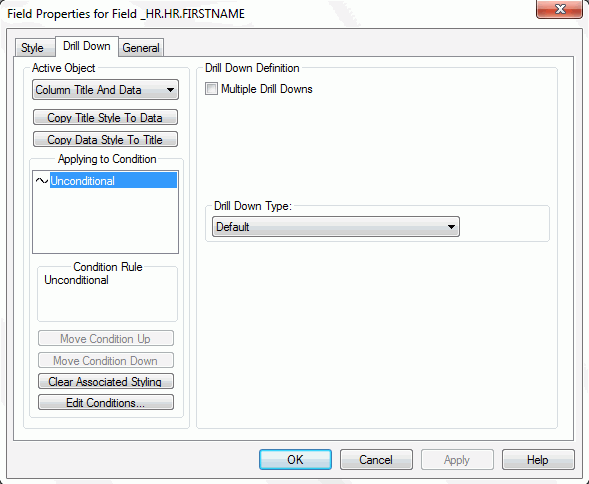 Drill Down tab in Developer Studio