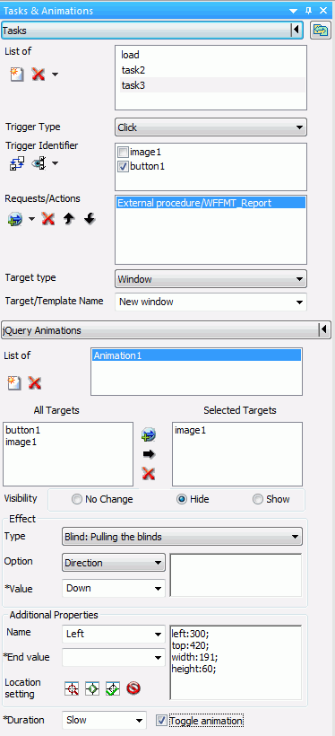 Tasks and Animations panel
