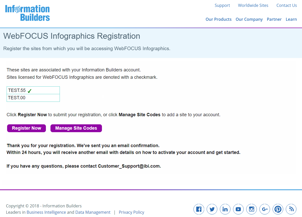 Registration confirmation message