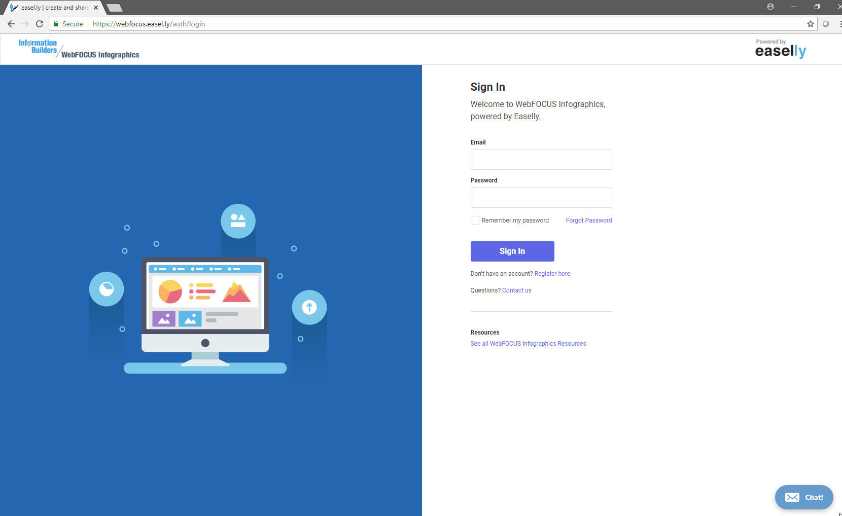WebFOCUS Infographics Sign-in page