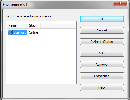 Environments List dialog box