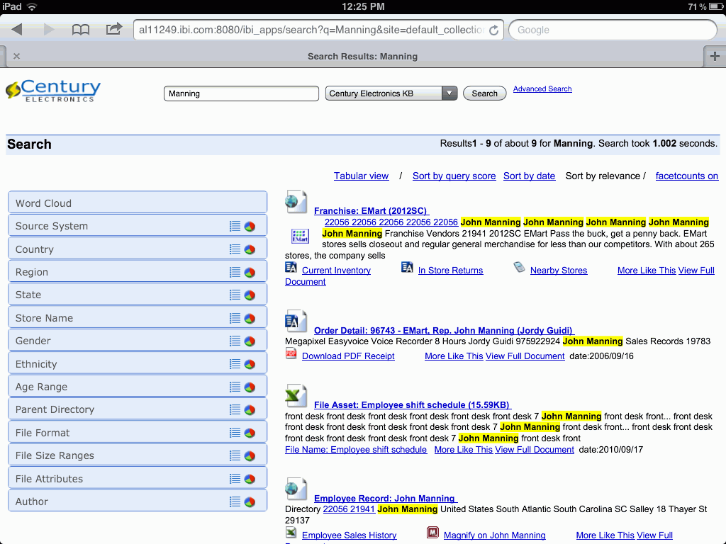 search results on a mobile device