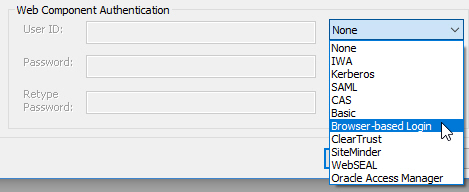 WebFOCUS Environment Properties Web Component Authentication menu