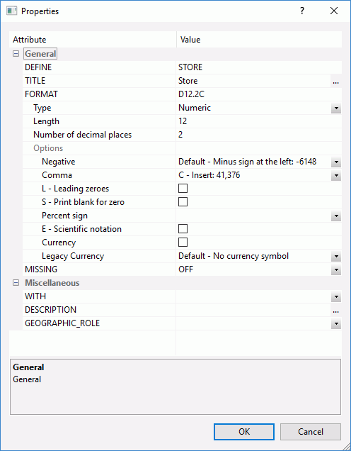 Define Properties dialog box for a field with the D12.2C format