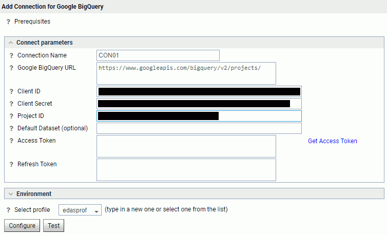 Add Connection for Google BigQuery