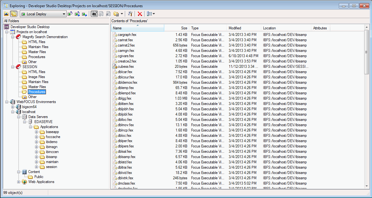 Explorer window in Developer Studio