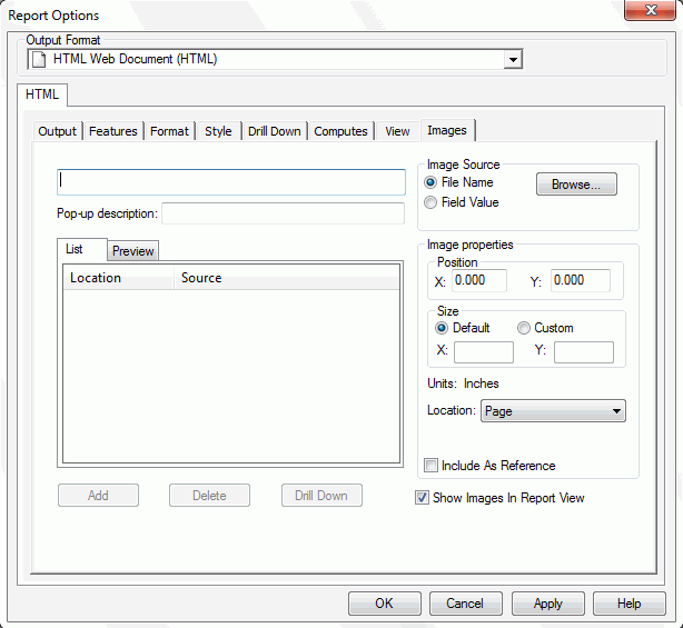 Images tab in Developer Studio
