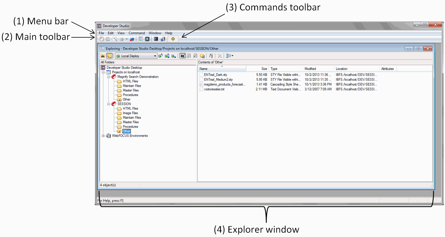 Default view of Developer Studio interface
