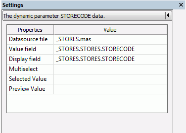 Settings panel for a dynamic parameter