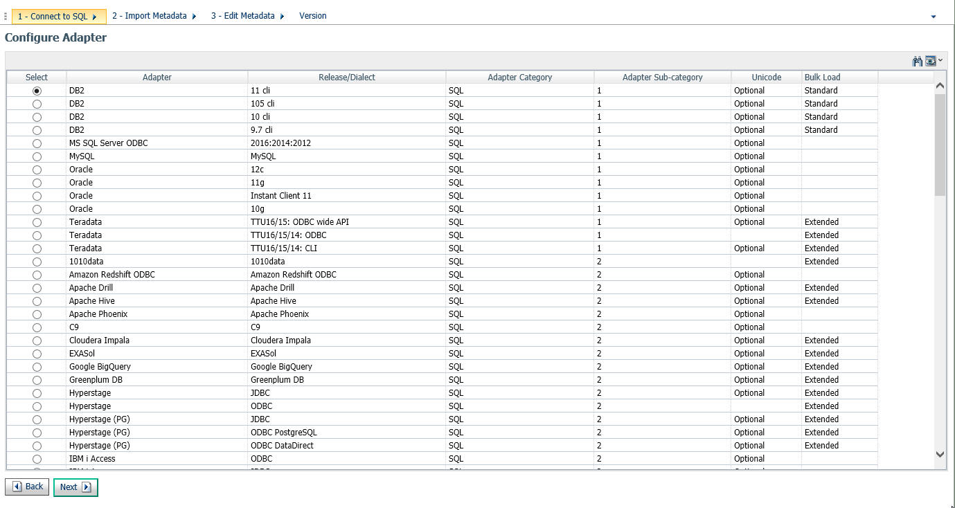 Configure Adapter screen in wizard