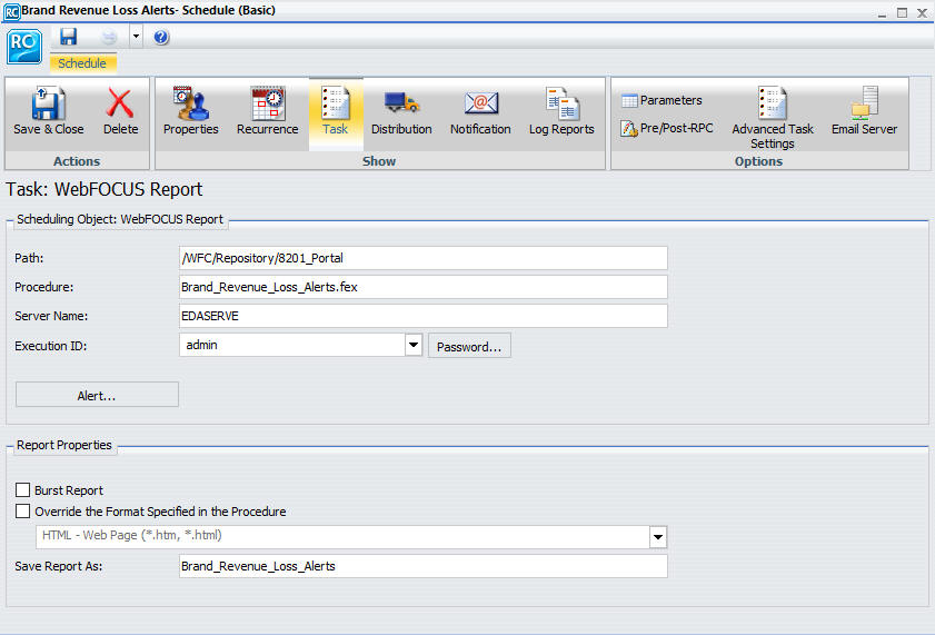 ReportCaster Basic Scheduling Tool