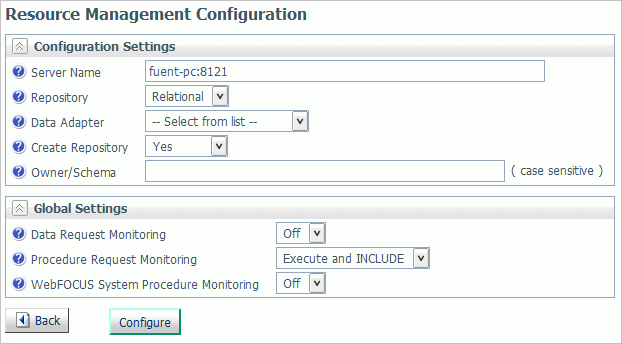Resource Management Configuration pane