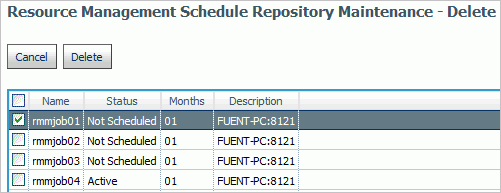 Resource Management Repository Maintenance - Delete pane