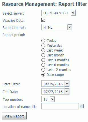 Report Filter window