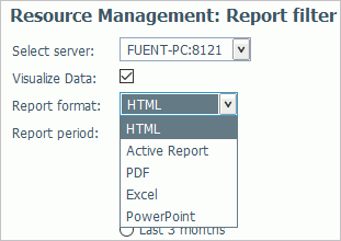 Report format drop-down menu