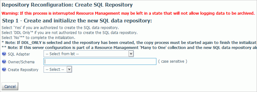 Repository Reconfiguration window