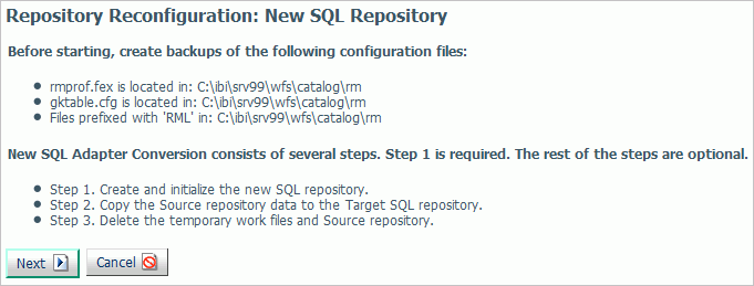 Repository Reconfiguration window
