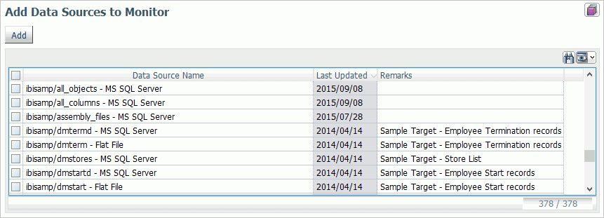 Add Data Sources to Monitor list