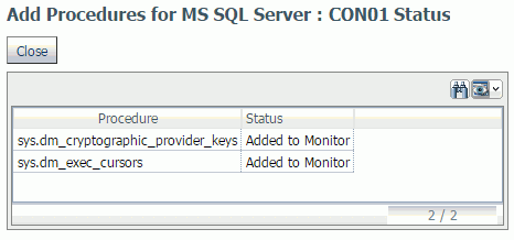 Add Procedures Status pane