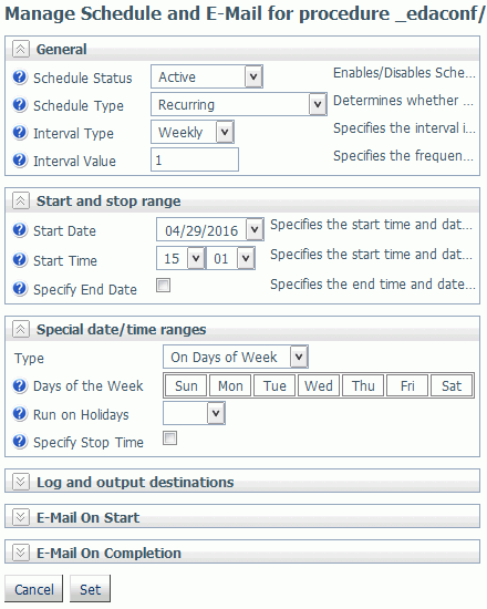 Manage Schedule pane