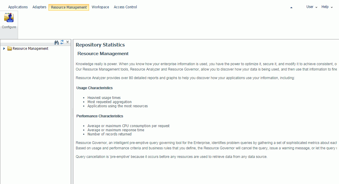 Resource Management main page before configuration