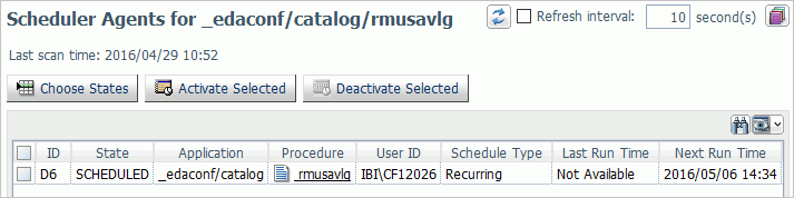 Scheduler Agents window