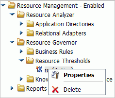 Resource Thresholds shortcut menu