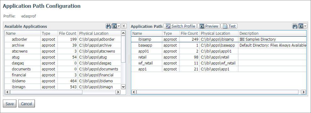 Application Path Configuration page
