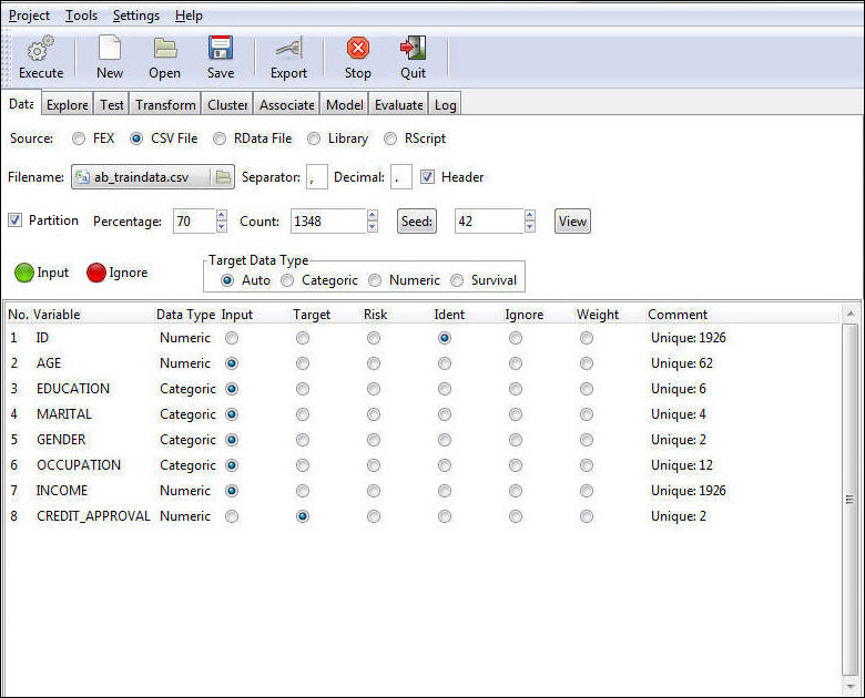 Executing Data Settings window
