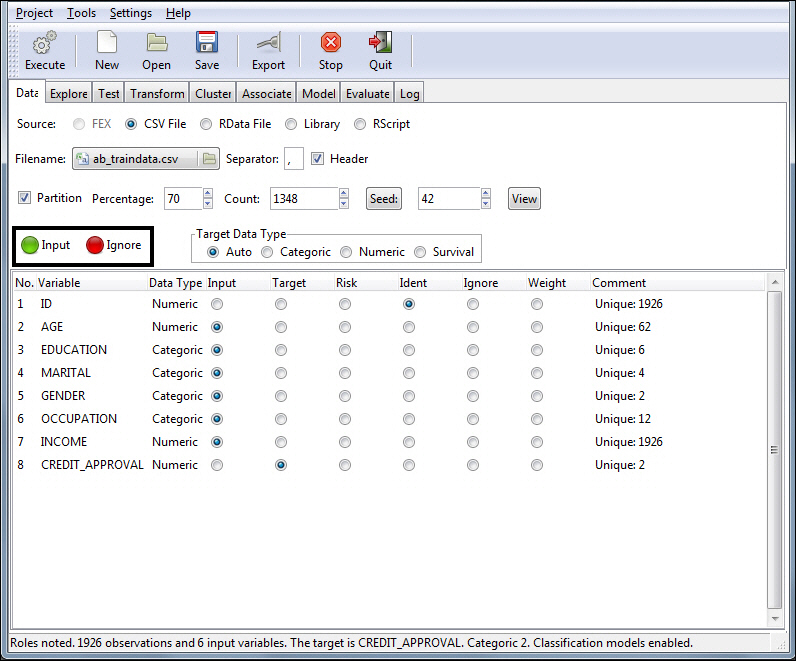 Input and Ignore option buttons