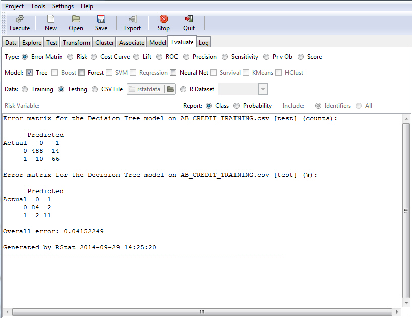Error Matrix window