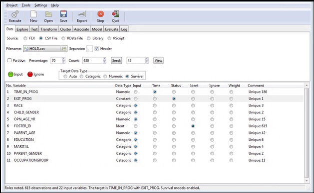 Data roles selection window