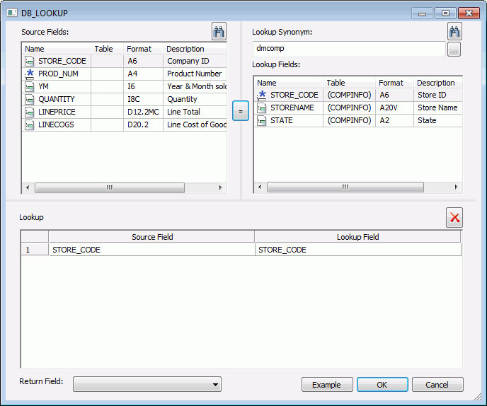 DB Lookup dialog box